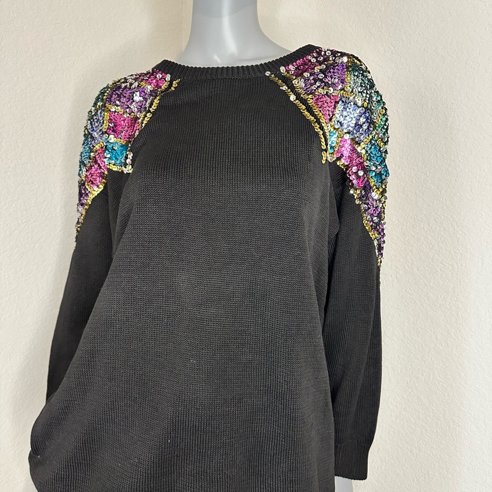 Vintage Black Sweater with Sequin Embellishments